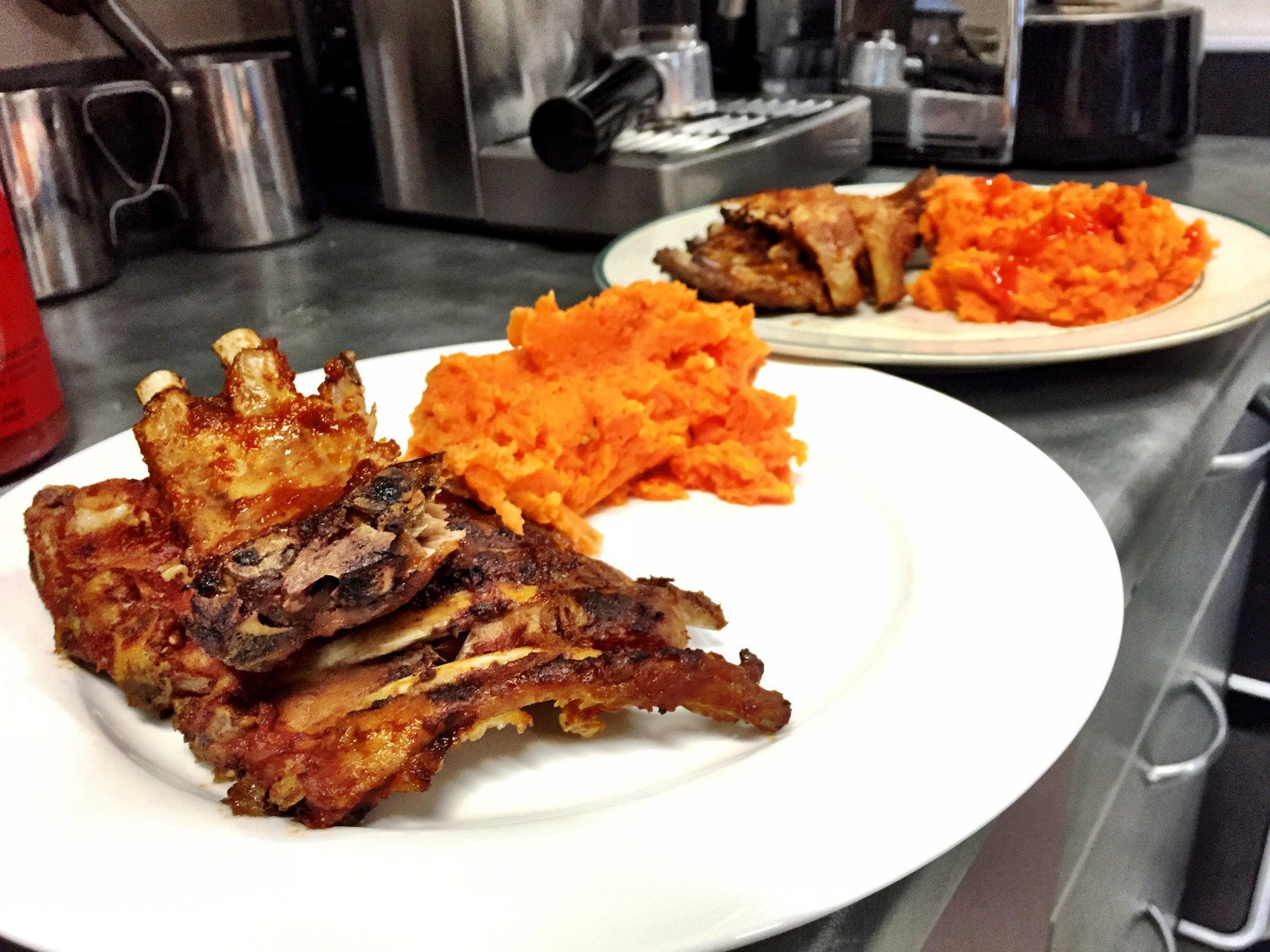Slow Cooked Pork Ribs with Sweet Potato Mash